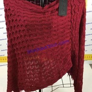 Highness Sequin Fringed Poncho Ruby Red One size
